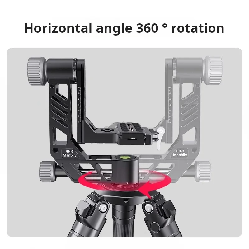 Gros plan sur les poignées ergonomiques et le système de verrouillage du cardan Manbily GH-3, idéal pour les photographes sportifs et animaliers.