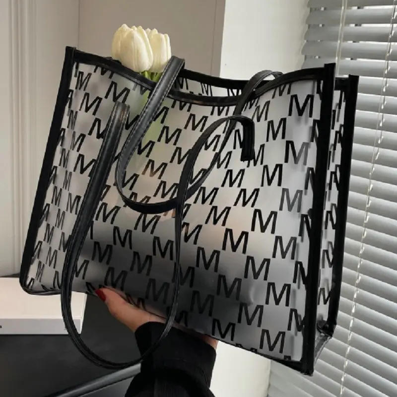 

New Women Clear Tote Bag Large Capacity Summer Beach Shoulder Bag Luxury M Printed Purses And Handbags