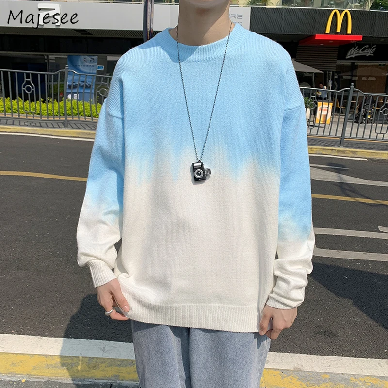 

Pullovers Men Gradient BF All-match Handsome Casual O-neck Knitting Unisex Clothing Stylish Male Teenager Dynamic Students Cozy