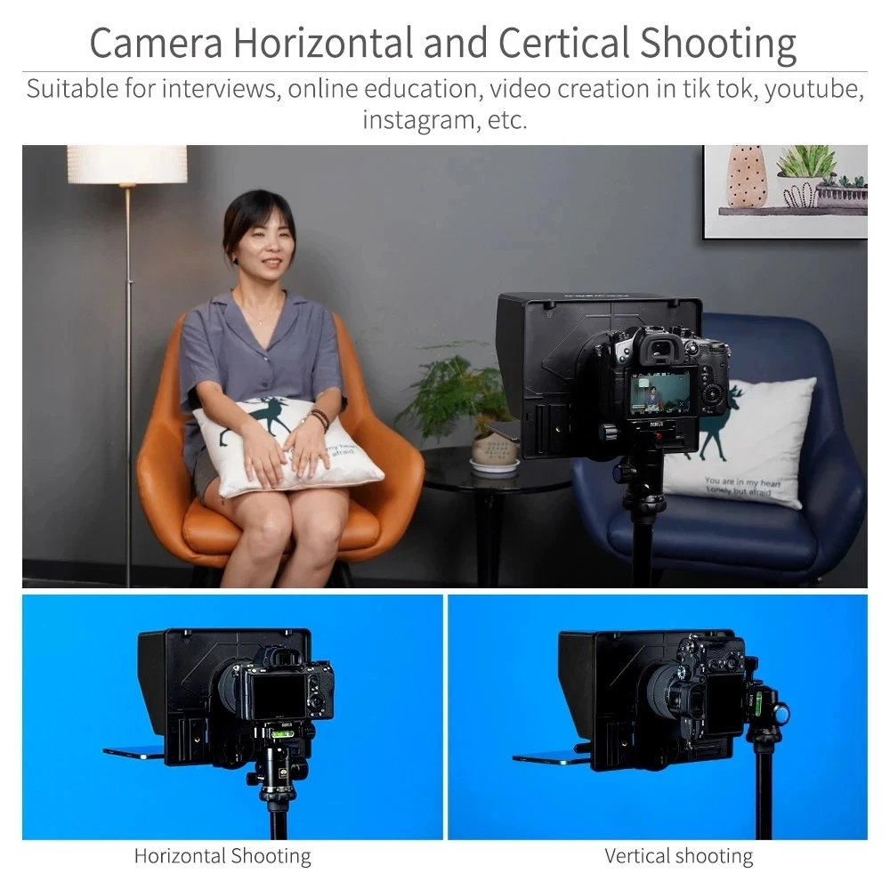 FEELWORLD TP10 텔레프롬프터, iPad 태블릿 DSLR 카메라 및 스마트폰 촬영 앱, iOS 및 안드로이드 케이스와 호환 가능, 포함