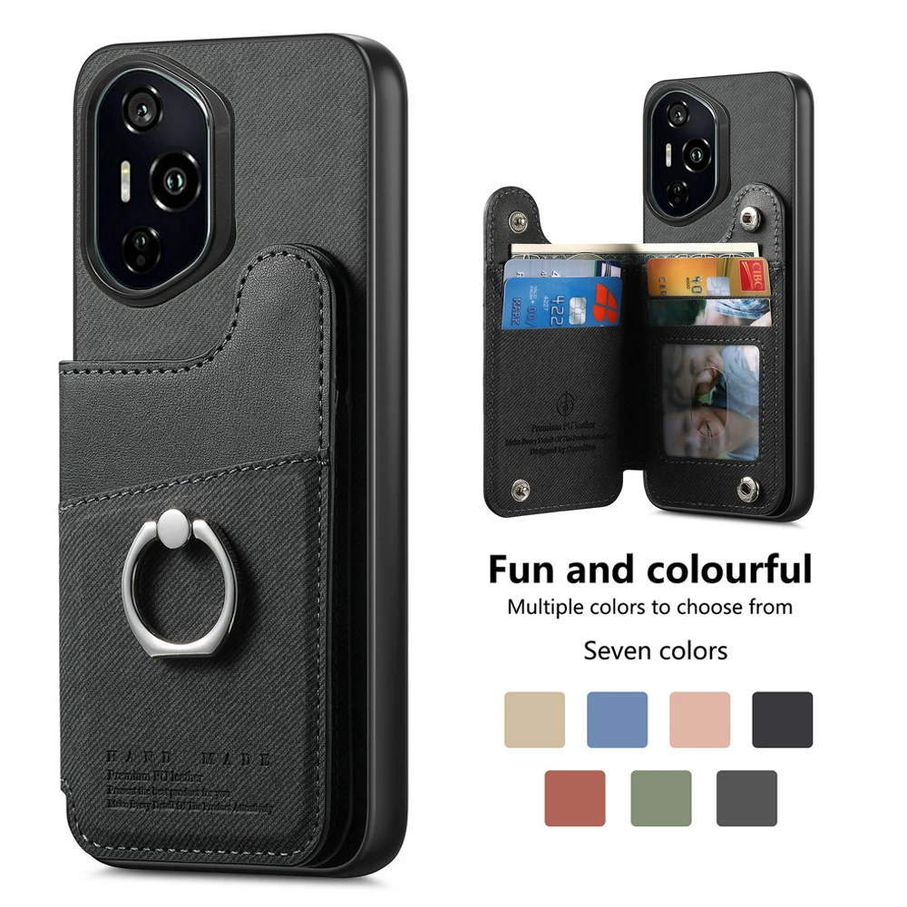 Wallet Double Button Magnet Leather RFID Card Case and Back Cover