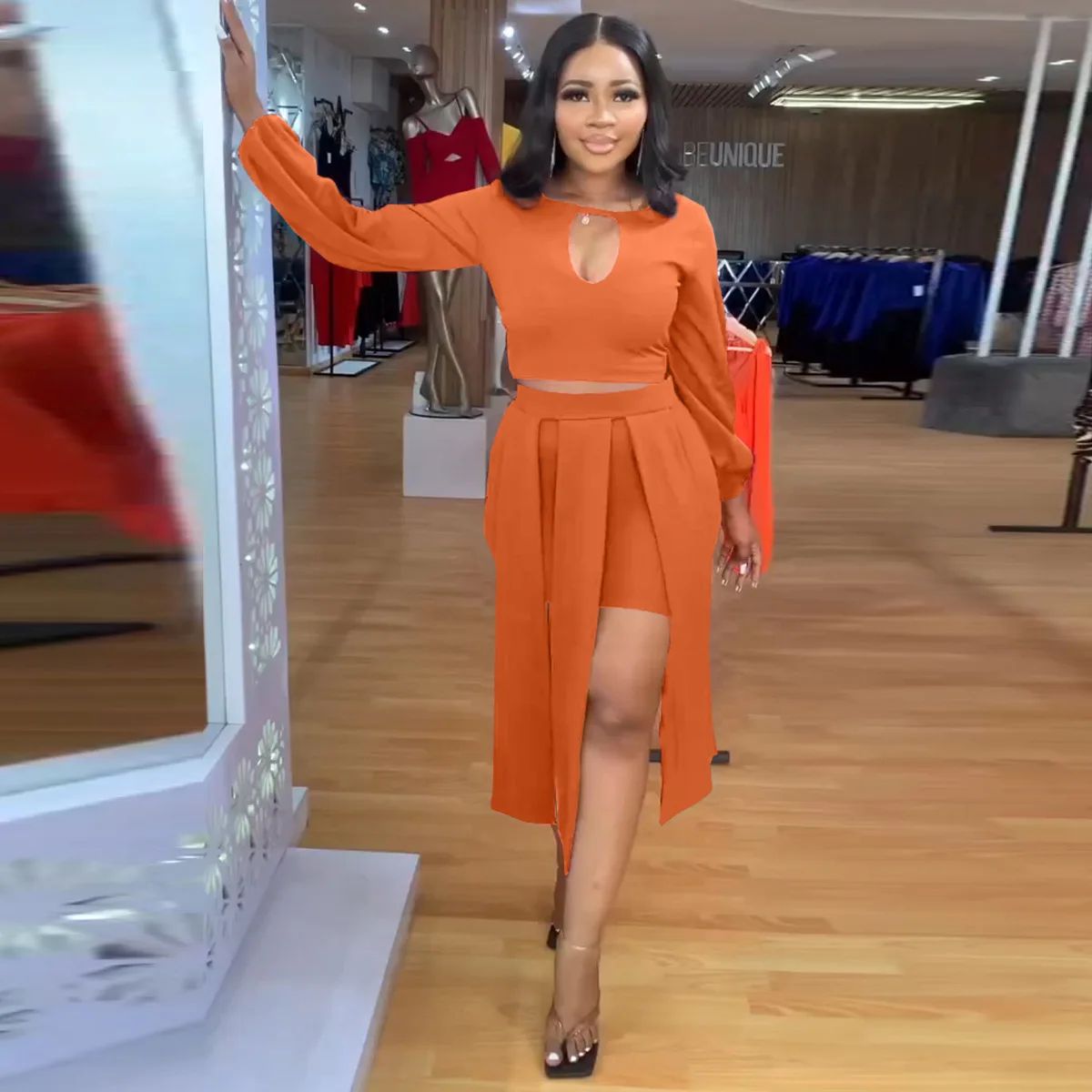 

Casual Women Skirt Two Piece Set Shirt + Mini Dress Solid Color Tracksuit Sportsuit Dresses For Women Set Outfit