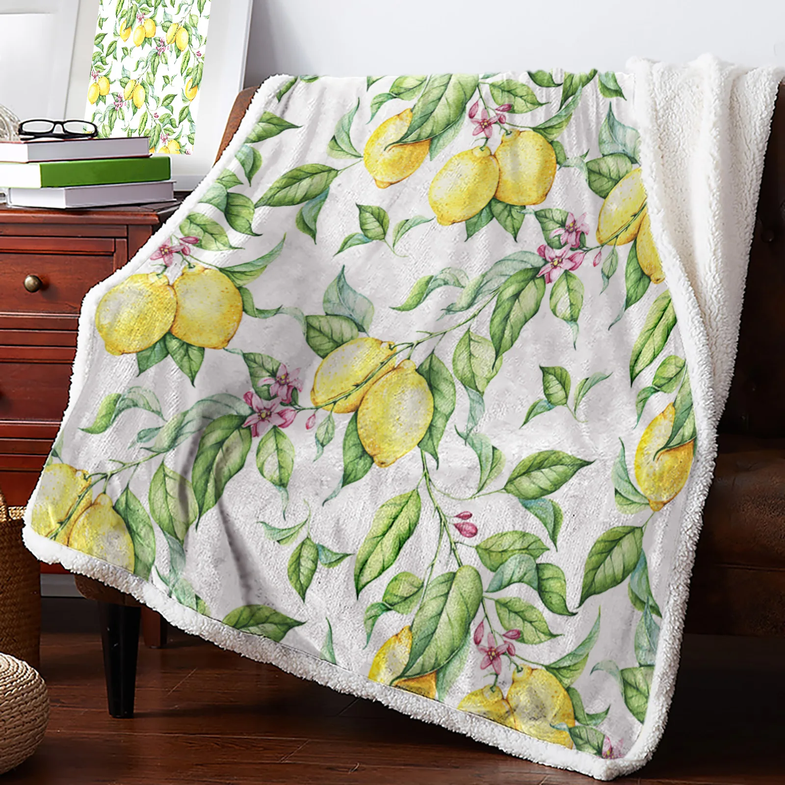 Watercolor Lemon Sherpa Blanket Double Thick Velvet Flannel Bedspreads