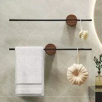 Wood Towel Rack shelves Hanger Bath Towel Holder Wall Hanging Towel Bar Space Aluminum Bathroom Shelf Kitchen Storage Rack 1
