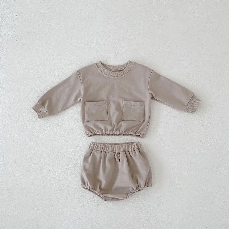 baby shirt clothing set 0-3 year old baby clothes autumn boys and girls striped long-sleeved pullover + shorts baby simple long-sleeved trousers suit Baby Clothing Set medium