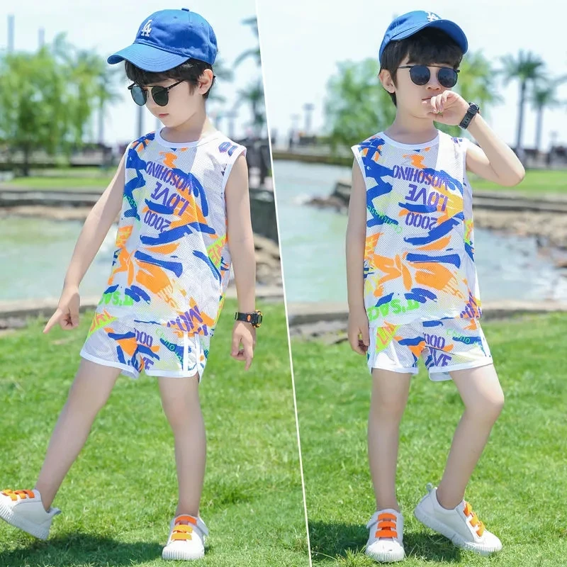 Kids Girls Summer Outfits Set Leaf Print T-shirt Tops Baggy Wide Leg Dress  Pants