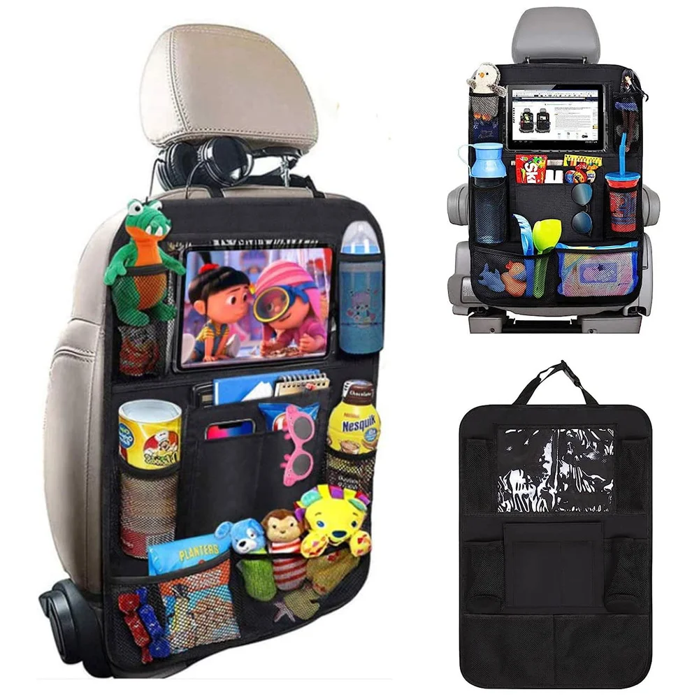

Car Rear Seat Storage Box Storage Hanging Bag Foot Pad Rear Seat Protector Children Rear Seat Cover with Tablet Transparent Bag