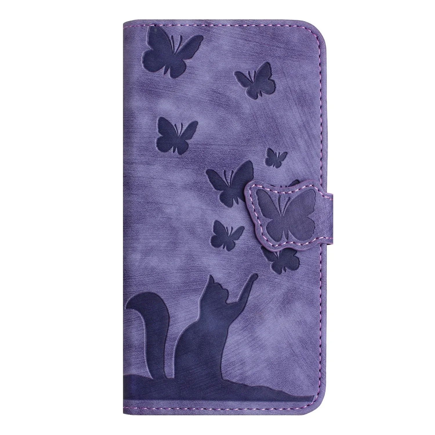 Cat & Butterfly Leather Wallet Flip Phone Case - Elegant and Functional Back Cover