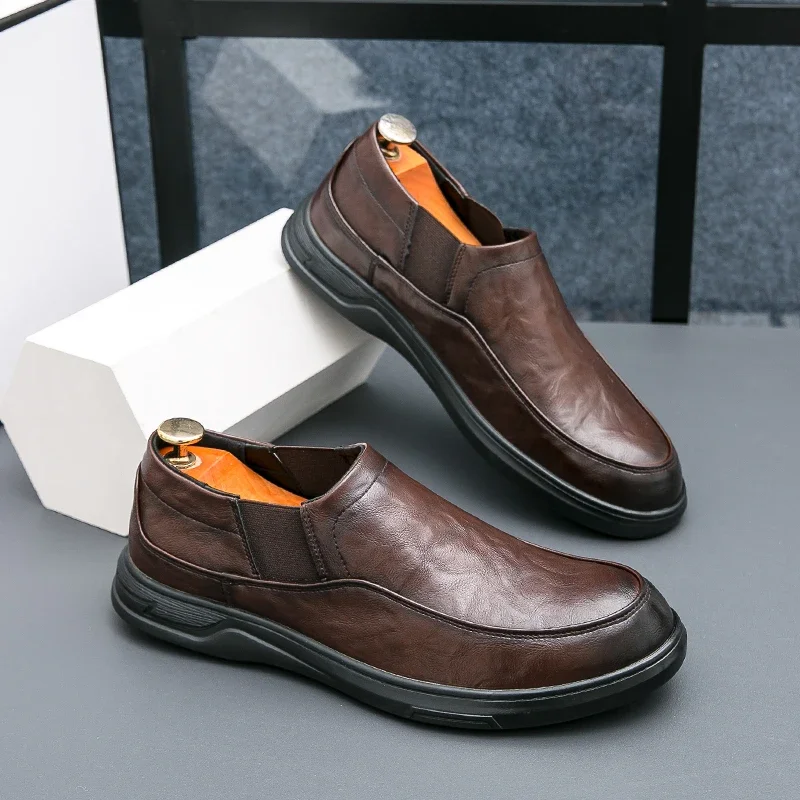 

Vintage Mens Business Loafers Luxury Leather Spring Autumn Designer Fashion High Quality Round Toe Casual Work Social Shoes