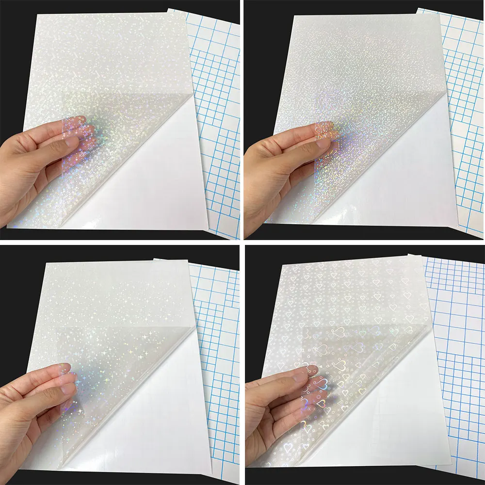 20 Sheets Transparent Holographic Overlay Cold Lamination Vinyl A4 Size  Self-Adhesive Laminate Waterproof Vinyl Sticker