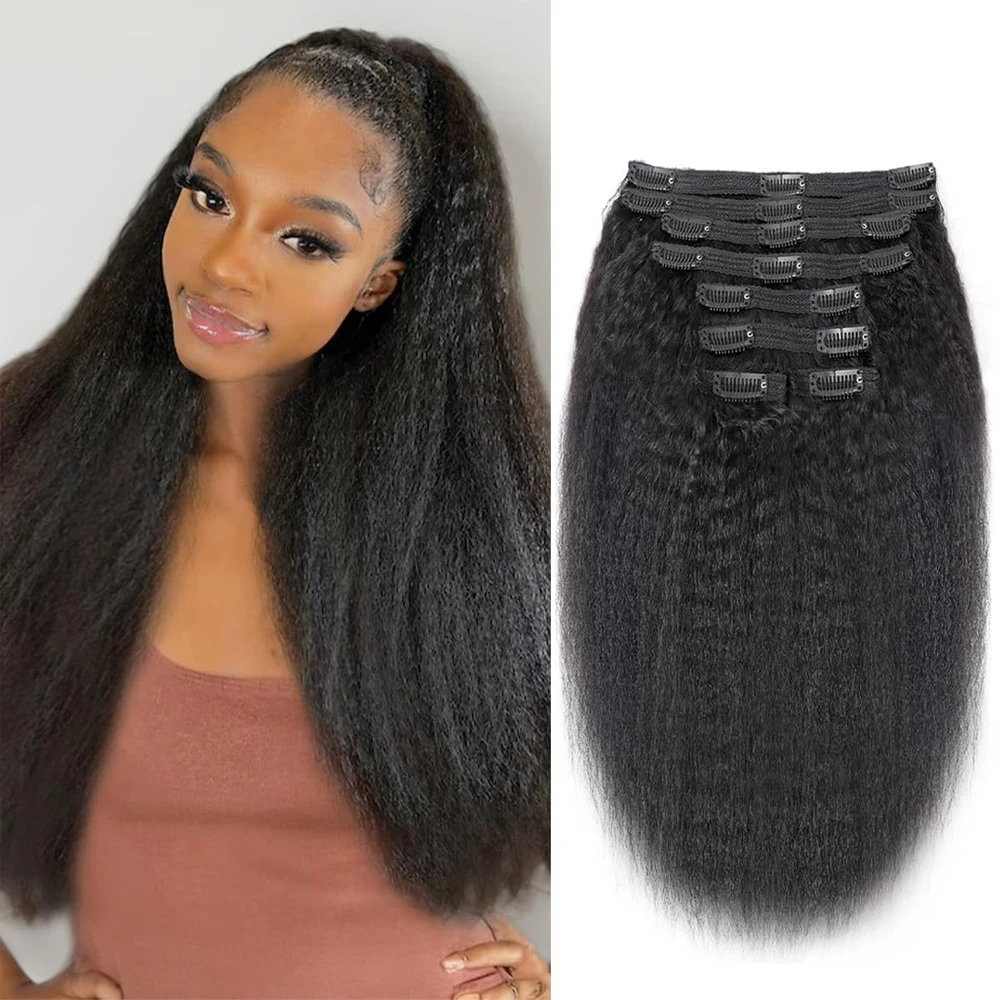 Hair Extensions Clip In Hair Extensions Real Human Hair Extensions Kinky Straight Brazilian Human Hair Clip In Extensions For Women 8Pcs Seamless Clip Ins For Black Women Hair Extensions Clip In - View #7
