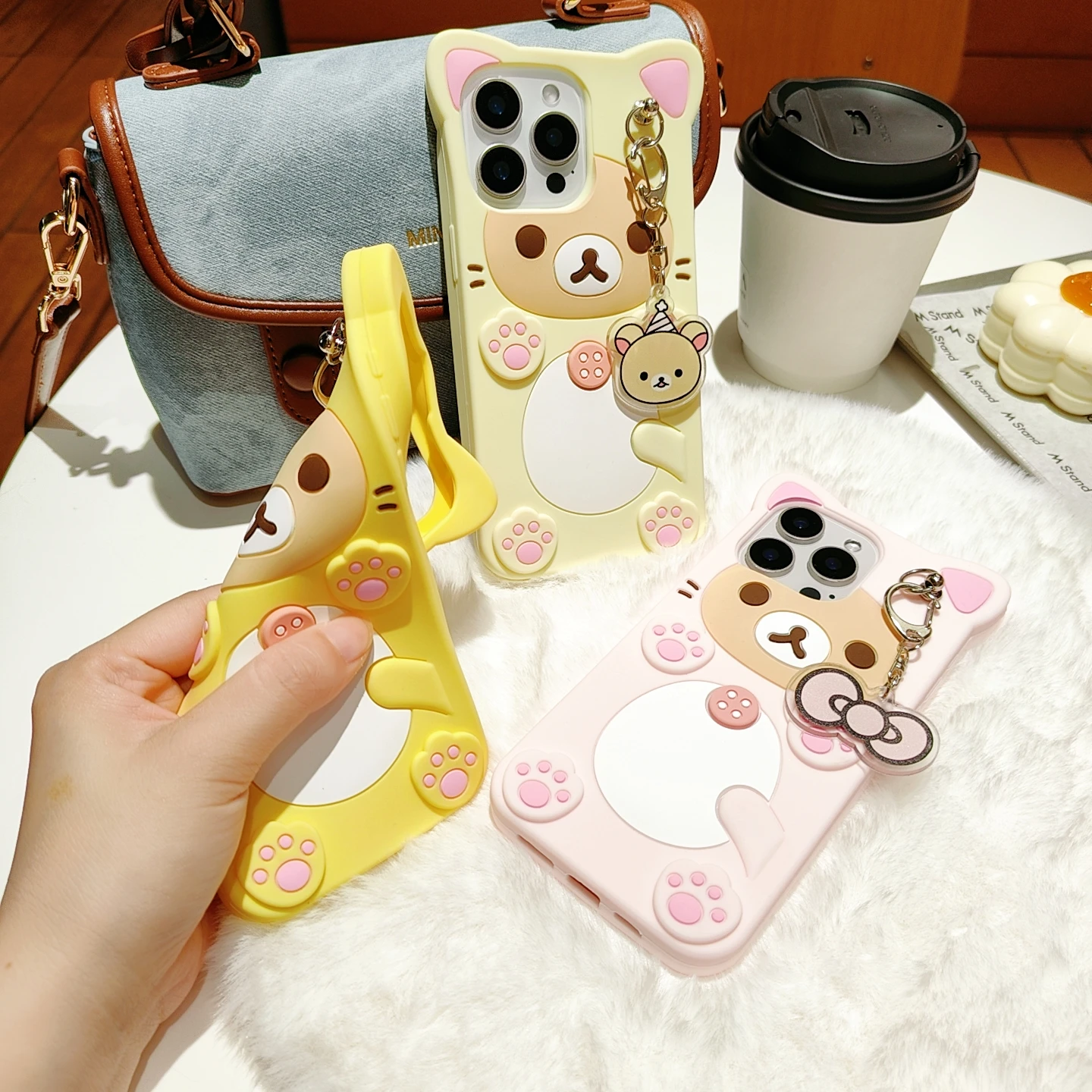 Charming 3D Rilakkuma Phone Case with Key Chain Pendant