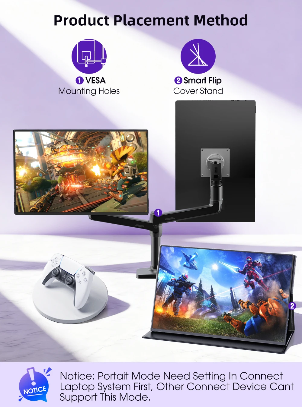 UPERFECT Portable Monitor 18.4" 4K 60Hz 10-Bit HDR IPS Gaming Monitor With VESA, 180° Adjustable Stand, Ultra-Slim & Lightweight Frameless Design, FreeSync, Portable Travel Second Monitor For Laptops - View #9