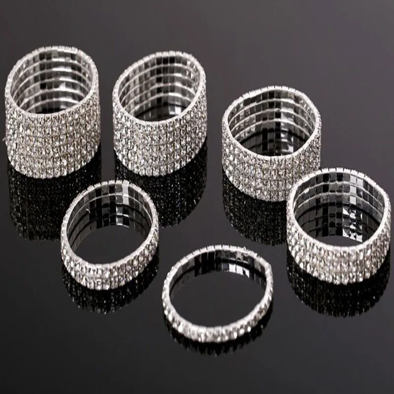 Bangle Bracelet Crystal Bracelets Crystal Rhinestone Stretch Bracelet Bangle Silver Plated Multi Row Bridal Wedding Jewelry Bangles for Women