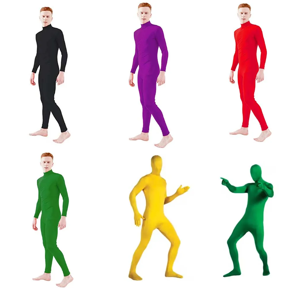 Halloween Full Bodysuit Costume with Zipper Men Kids Without Hood Zentai Unitard Jumpsuits Green Stage Tights Invisible Dress U