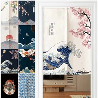 Japanese Linen Door Curtain Noren Mount Fuji Waves Partition Bedroom Kitchen Home Entrance Decor Customizable Half-Curtain 1