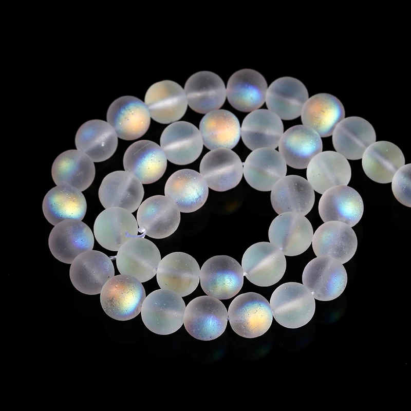Crystal Glass Beads 6 8 10mm Matte Aurora Round Frosted Aura AB Shiny Moonstone For Jewelry Making Diy Necklace Bracelet