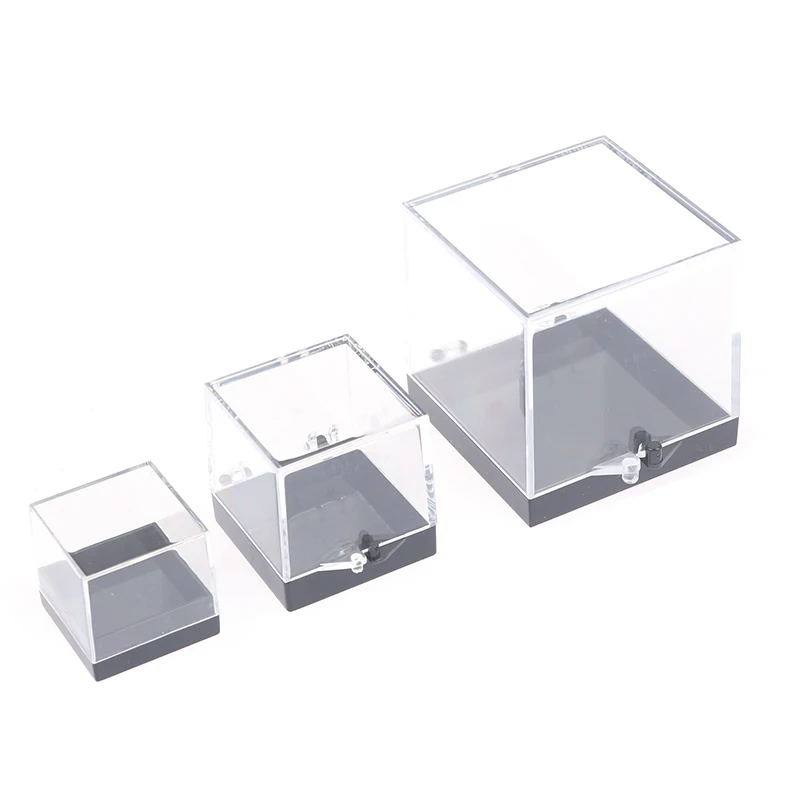 1Pc Storage Boxes Lids Gemstone Display Coin Clear Container Specimen Mini Square Cube Acrylic Case Rough Mineral Standard 4