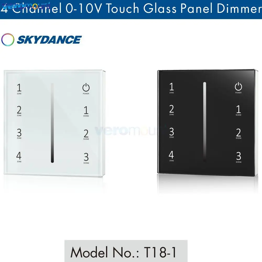 T18-1 Skydance 0/1-10V Led Dimmer 1-10V 4Ch Eu Pannello In Vetro A Parete Touch Dimming 2.4G Rf Remote Per Luce Led Monocolore