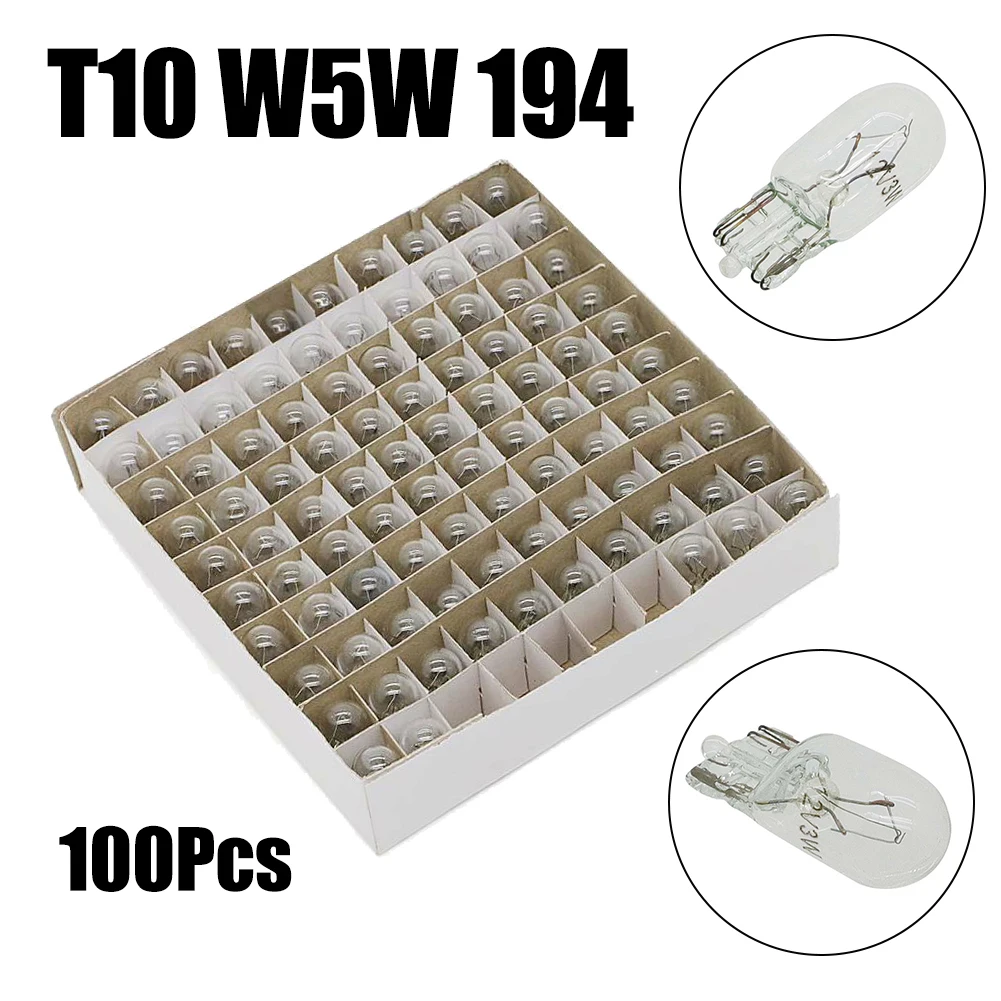 10pcs car w5w t10 194 158 halogen lights amber white 12v 5w wedge lamp instrument light reading light interior clearance bulbs A Box Of 100 Light Bulbs 100PCS 194 T10 Clear Wedge Incandescent Instrument Panel Light Bulbs Car Lights Accessories Car Parts