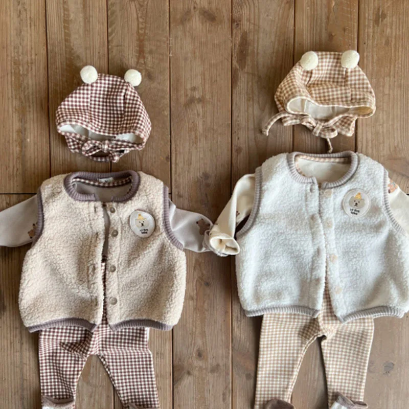 2025 겨울 신상  귀여운 양털 조끼 자켓 플러스 벨벳 두꺼운  여아 민소매 따뜻한 코트  남아 조끼 가디건