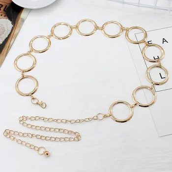 Simple Alloy Large Round Ring Waist Belt Fringes Ring Waist Chain Women Circle Metal Chain Belt Geometric Long Hollow Waistband