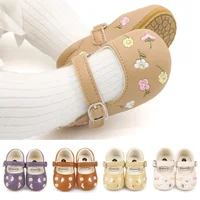 Baby Girls Mary Jane Flats PU Leather Infant Dress Shoes Floral Embroidery Princess Shoes 1