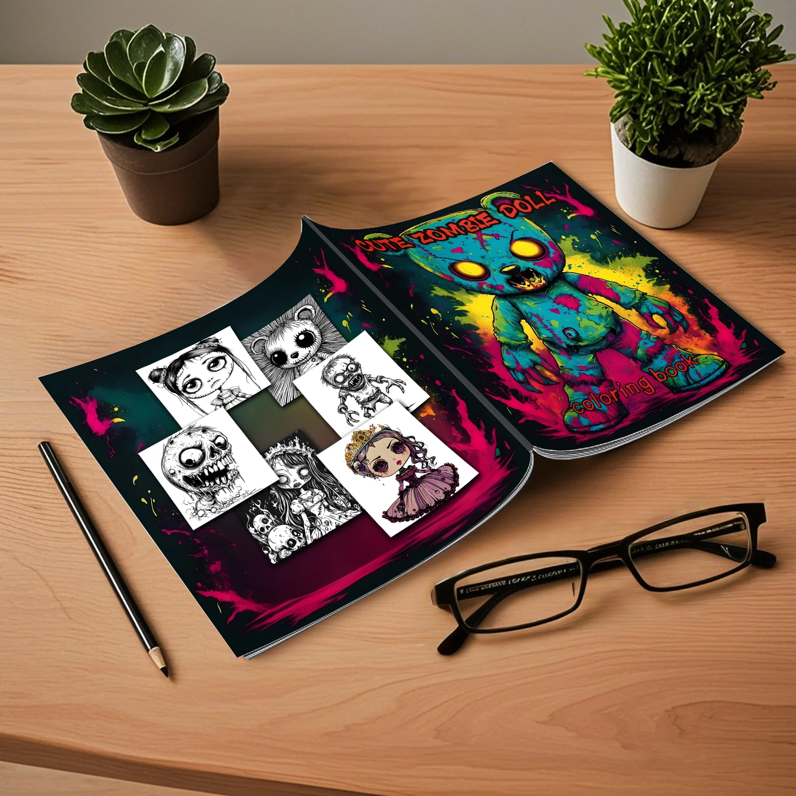 1pc CUTE ZOMBIE DOLL Coloring Book 24 Pages Halloween Adult Picture Book For Kill Time Graffiti Painting Drawing 4