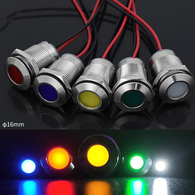 1Pc 16Mm Applicare A Motocicletta Auto Barca Aereo Fai Da Te Impermeabile Ip67 Metallo Led Indicatore Luminoso Spia Spia Cavo Pilota