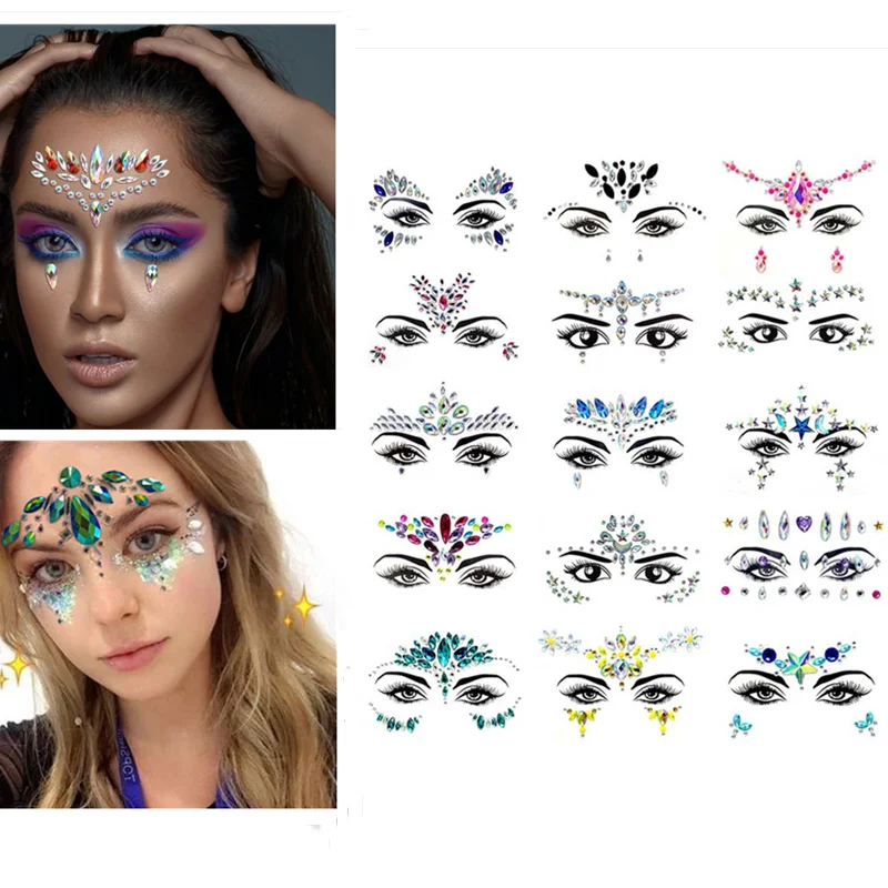 Glitzer glänzend Party Festival Gesicht Juwelen Lidschatten Kristall  Aufkleber selbst klebende Augenbrauen Diamant Aufkleber Make-up Dekorationen