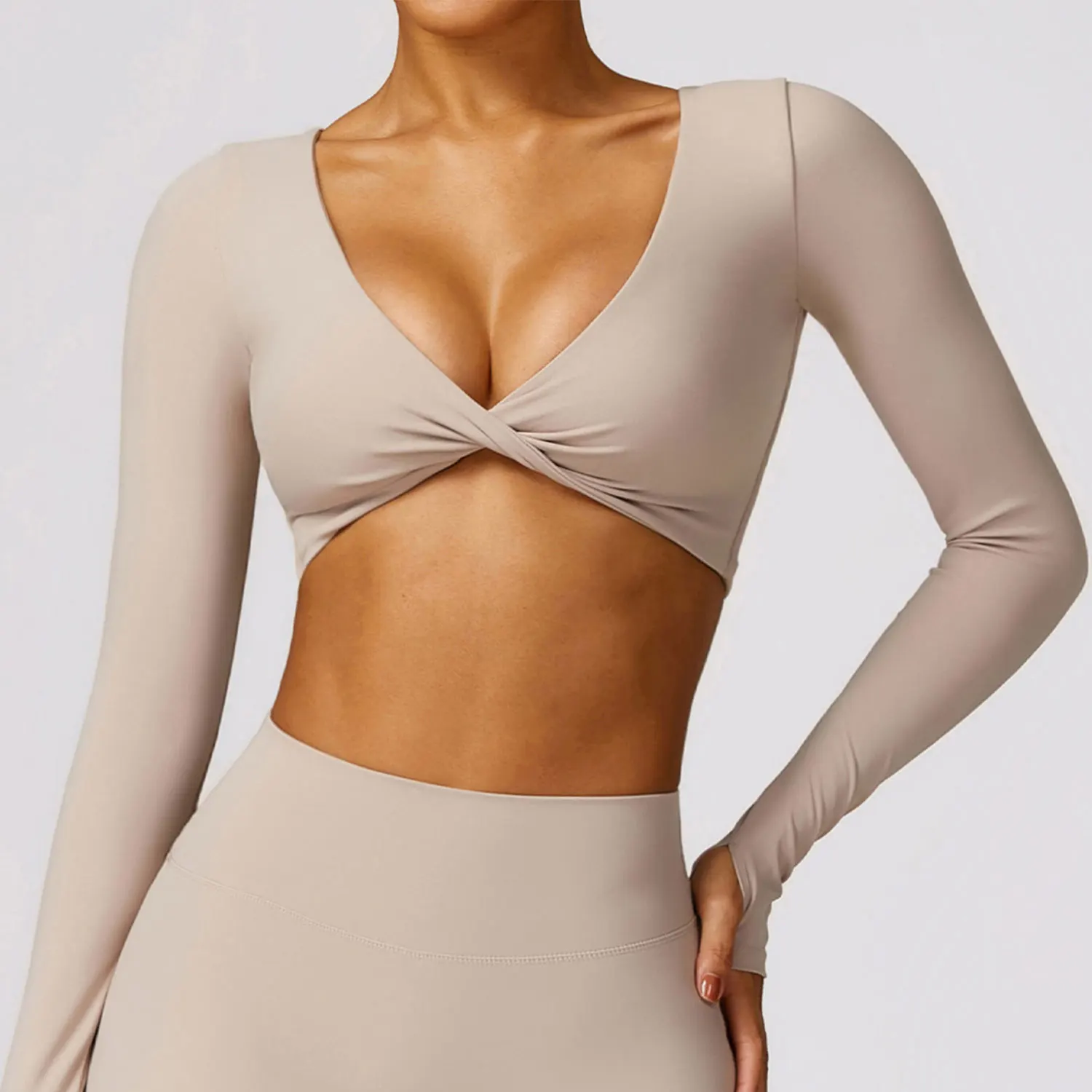 Leaky navel Running Workout Jacket for Women Long Sleeve Gym Quick-drying Yoga Train Jacket Sport Coat Thumb Buckle