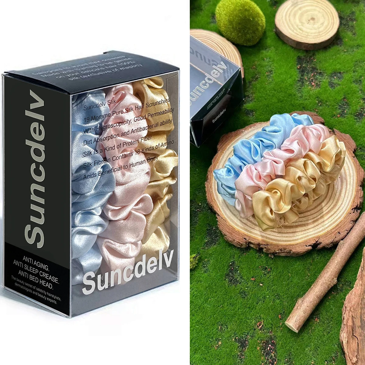 3 Stück 100% reine Maul beers eide Haar Scrunchie handgemachte Haar bänder Frauen Mädchen Haarschmuck reine Farbe natürliche Haar gummis Box 2cm – Detail 9