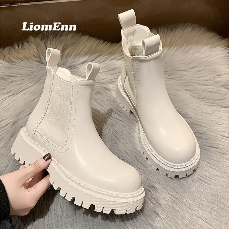 Autunno inverno Chelsea Boots donna 2023 Platform marrone nero Beige stivaletti  bianchi per le donne pelliccia corta Chunky Punk Gothic Shoes - AliExpress