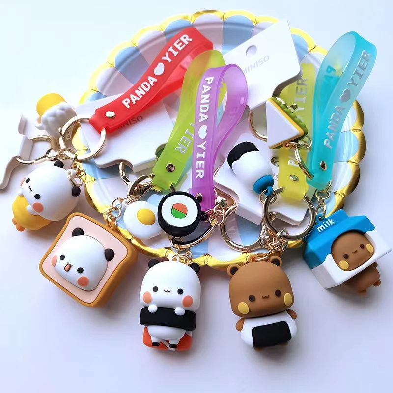 Bubu Dudu Panda Bear Figures Keychain Cosplay Key Ring Diy Car Backpack