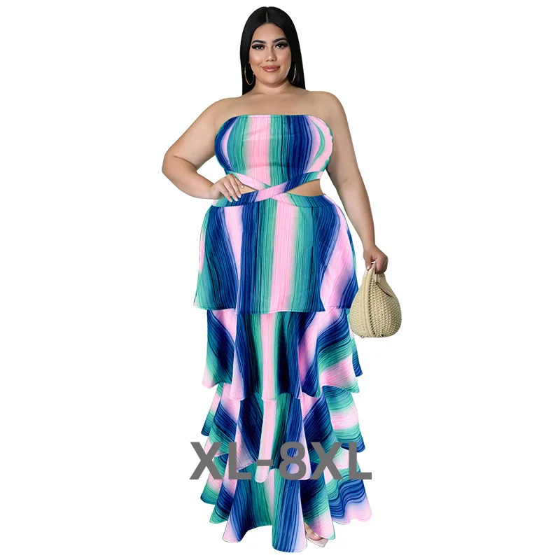 

Женское длинное платье в полоску, без бретелек, размеры 3xl, 4xl, 5xl, 6xl