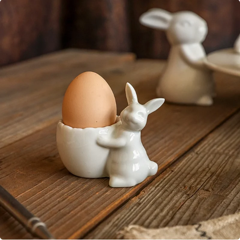 Rabbit Shaped Ceramic Egg Tray, Kitchen Refrigerator Storage Egg Tray, Creative Household Egg Storage Box, Household Items 5