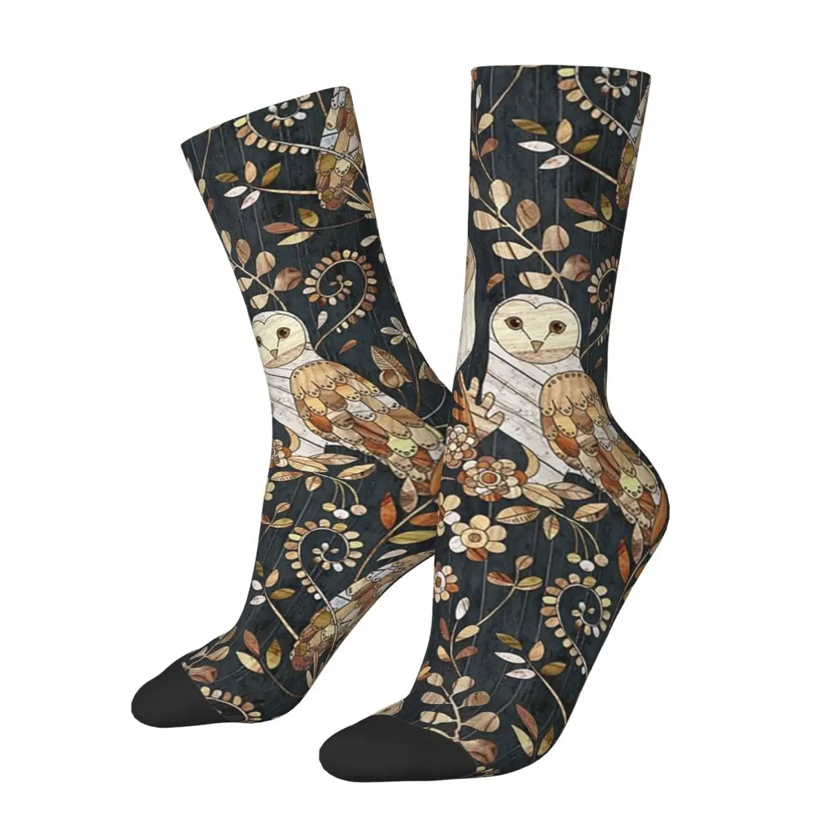 

Чулки в стиле Харадзюку с изображением деревянной страны чудес, сарая сова, коллаж, Супермягкие чулки, всесезонные длинные носки, аксессуары для подарка унисекс