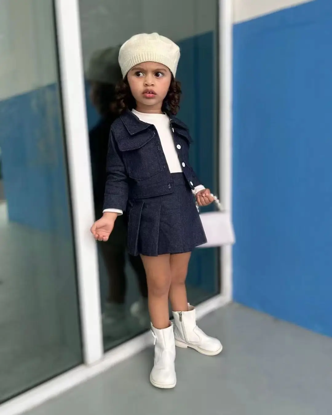 Ensemble Fille 1-7 Ans - Pull Manches Longues Et Jupe Courte à Carreaux Avec Ceinture Et Béret - Printemps/Automne - 10