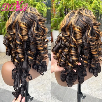22 Inches 300% Density Loose Bouncy Curly Human Hair Wigs 4x4 Lace Closure Spiral Curly Remy Human Hair Wig for Black Women 1