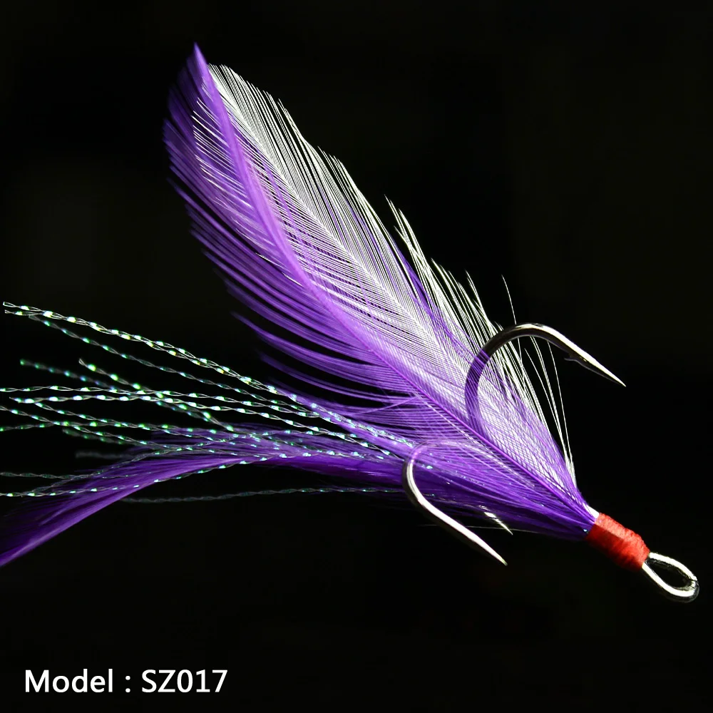 

10pcs Treble Fishing Hook With Feather For Minnow Fly Fishing Lures Crankbaits Barbed Annular Sharpened Fishhook 10-3/0# sz017