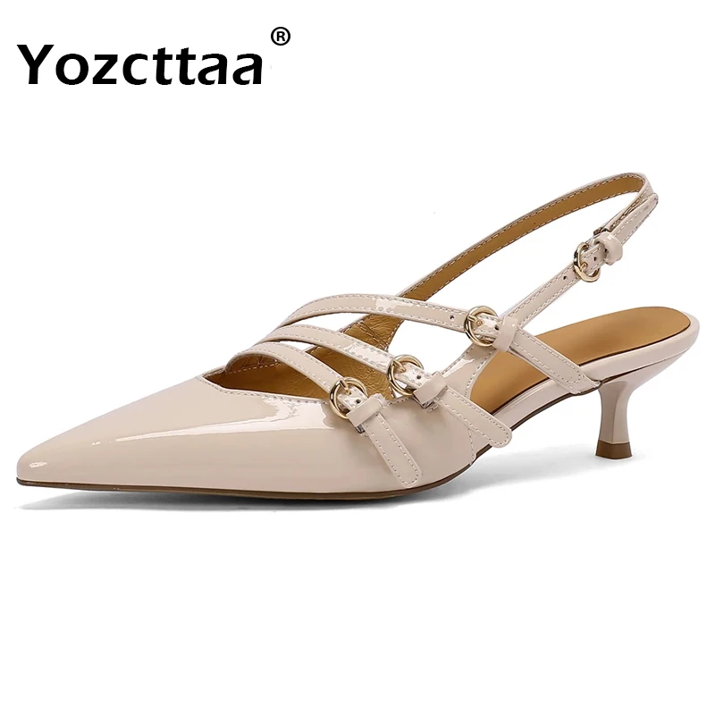 

Женские босоножки Yozcttaa из натуральной кожи, сандалии на высоком каблуке, с ремешком на пятке, с пряжкой и котятами, пикантная офисная обувь, размеры 34-41