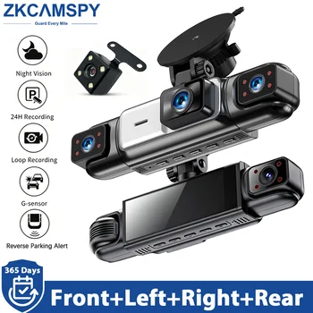 Dash Cam con 4 Telecamere per Auto, Visione Notturna 24/7, Allarme Parcheggio, Registratore Video, Registrazione in Loop, Sensore G, DVR per Auto