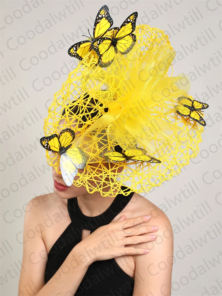 New Fascinator Wedding Headpiece Women Butterfly Headwear For Church Derby Hat Fascinators Headband Bridal Pillbox Cap Flower