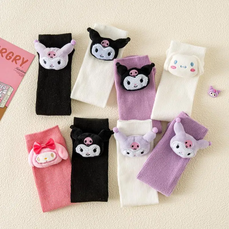 

MINISO cartoon autumn and winter cotton socks for girls HelloKitty My melody mid-calf socks cute three-dimensional stockings