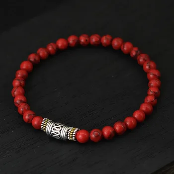 6mm Natural Stone Bracelet Unisex Sanskrit Yoga Meditation Beaded Braclet Lucky Red
