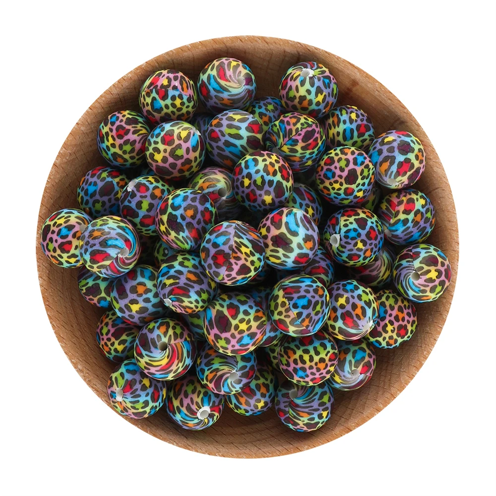 thumbnail image 1 of 10/20 piezas/lote de nuevas cuentas de silicona impresas de 15 mm, cuentas redondas de leopardo para hacer joyas, collares, pulseras, accesorios de joyería, 1 of 5