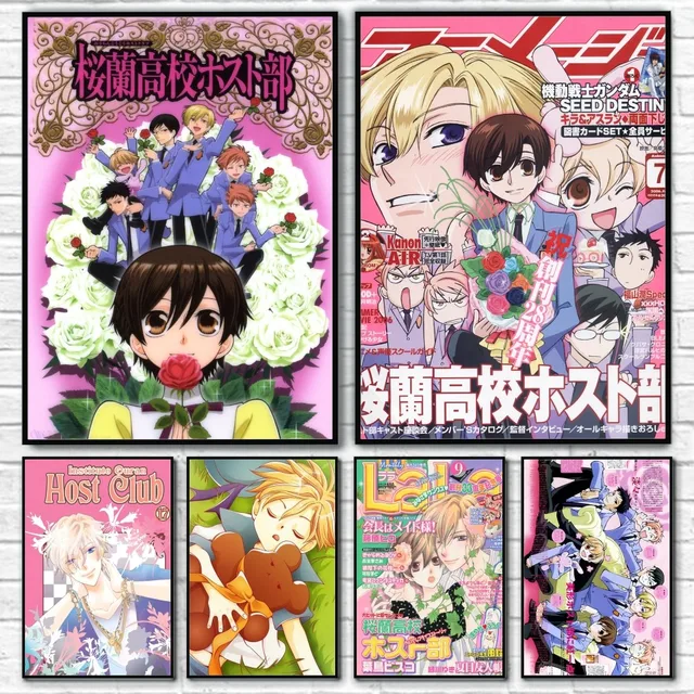 Anime Ouran High School Host Club Pink Poster Sticky Wall Art Printing Waterproof Home Living Bed Room Bar Aesthetic Decor