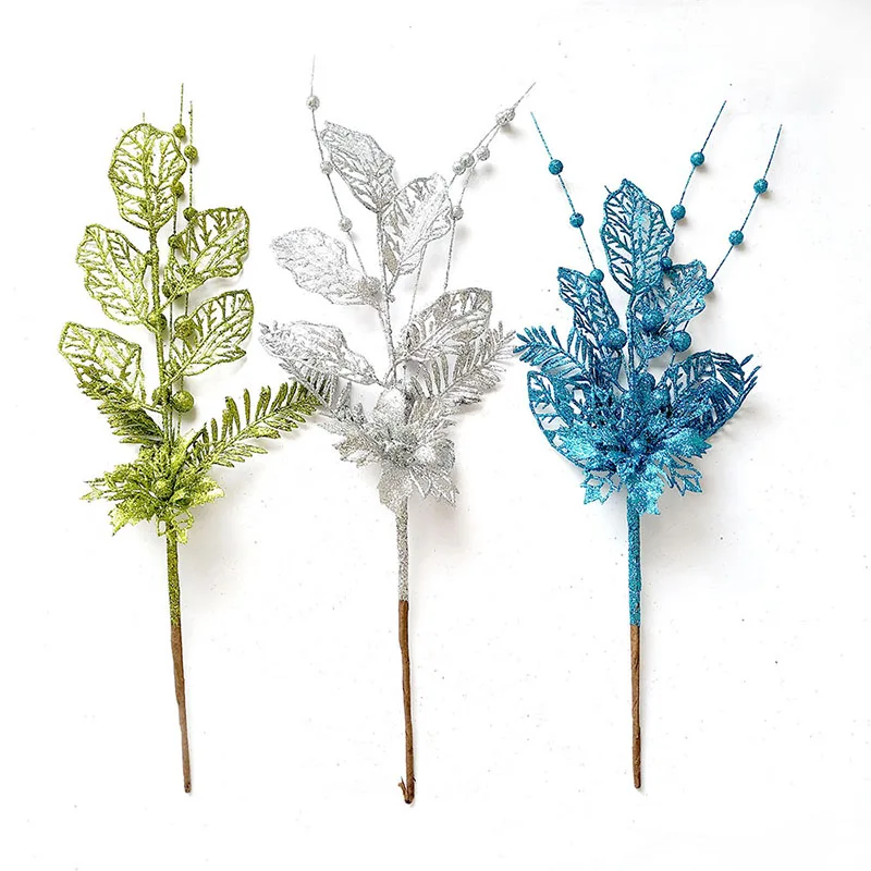 1/6/10pcs 42CM short Christmas Artificial flower Glitter decorated festival flowers for Xmas new year wedding new house moving