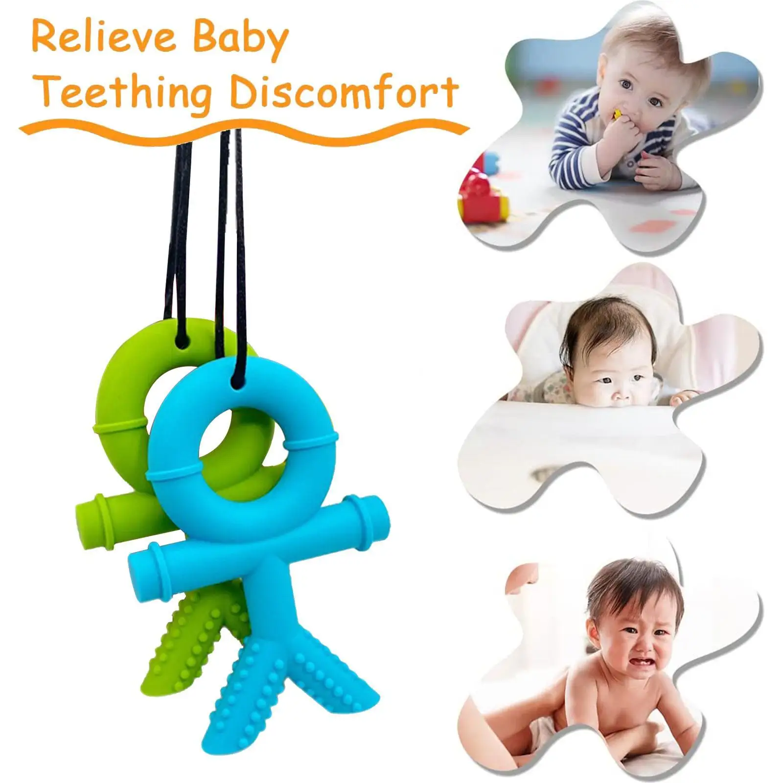 

Sensory Chew Teether Necklace Baby Silicone Teething Toys Soothing Pain Relief Teethers Toy For Babies Autism Anxiety Relieve