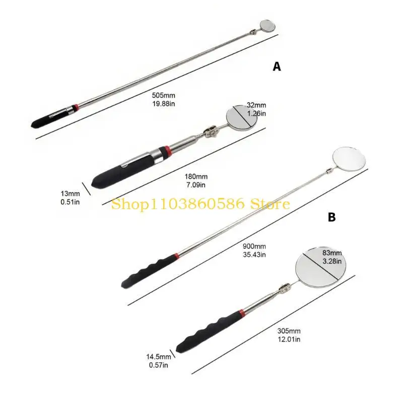 242A 32mm/82mm 검사 거울 자동 수리 도구 긴 손잡이 360도 회전 텔레스코픽 라운드 미러 기술자